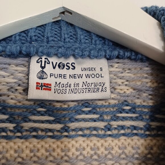 Voss Norwegian Wool Cardigan Sweater Blue White Size Small - Picture 8 of 10
